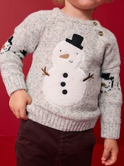 Grey Snowman Christmas Crew Neck Jumper (3mths-7yrs) - Image 4 of 7