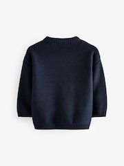Navy Blue Santa Reindeer Sleigh 100% Cotton Christmas Jumper (3mths-7yrs) - Image 6 of 8