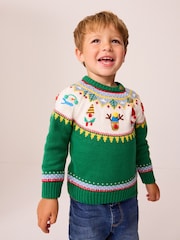 Green Characters Christmas Crew Neck Jumper (3mths-7yrs) - Image 1 of 7