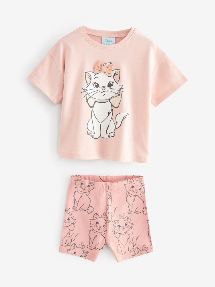 Pink Disney Aristocat Marie Short Sleeve 100% Cotton T-Shirt and Shorts Set (3mths-7yrs) - Image 1 of 3