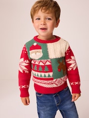 Red Patchwork Christmas Jumper (3mths-7yrs) - Image 1 of 8