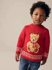 Red Bear Christmas Crew Neck Jumper (3mths-7yrs) - Image 1 of 8