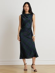 Lauren Ralph Lauren Blue Ardalla Plaid Print Draped Cocktail Dress - Image 1 of 10