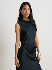 Lauren Ralph Lauren Blue Ardalla Plaid Print Draped Cocktail Dress - Image 10 of 10