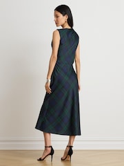 Lauren Ralph Lauren Blue Ardalla Plaid Print Draped Cocktail Dress - Image 2 of 10