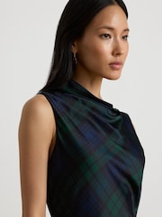 Lauren Ralph Lauren Blue Ardalla Plaid Print Draped Cocktail Dress - Image 3 of 10
