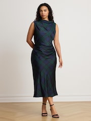 Lauren Ralph Lauren Blue Ardalla Plaid Print Draped Cocktail Dress - Image 5 of 10