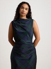 Lauren Ralph Lauren Blue Ardalla Plaid Print Draped Cocktail Dress - Image 6 of 10