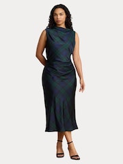 Lauren Ralph Lauren Blue Ardalla Plaid Print Draped Cocktail Dress - Image 8 of 10