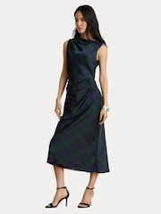 Lauren Ralph Lauren Blue Ardalla Plaid Print Draped Cocktail Dress - Image 9 of 10
