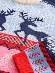 Navy Blue/Pink Matching Family Girls Christmas Fair Isle Pattern Reindeer Jumper (3mths-16yrs) - Image 7 of 7