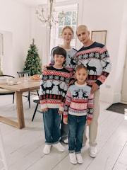 Navy Blue/Red Matching Family Boys Christmas Fairisle Pattern Reindeer Jumper (3mths-16yrs) - Image 2 of 8