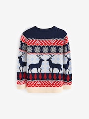 Navy Blue/Red Matching Family Boys Christmas Fairisle Pattern Reindeer Jumper (3mths-16yrs) - Image 7 of 8