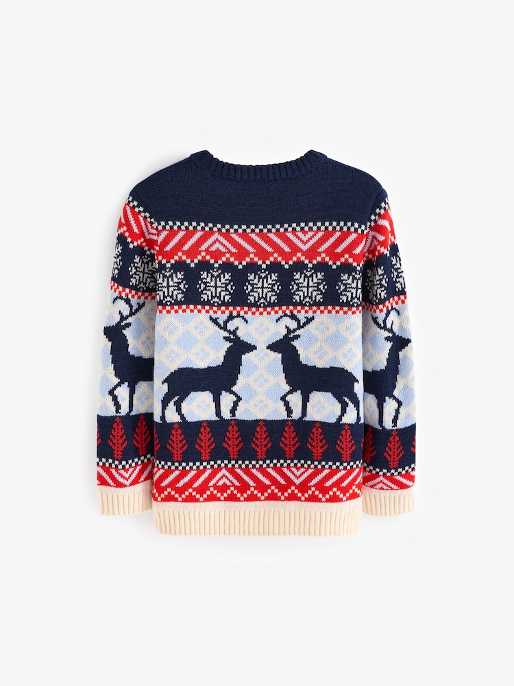 Navy Blue/Red Matching Family Boys Christmas Fairisle Pattern Reindeer Jumper (3mths-16yrs) - Image 7 of 8