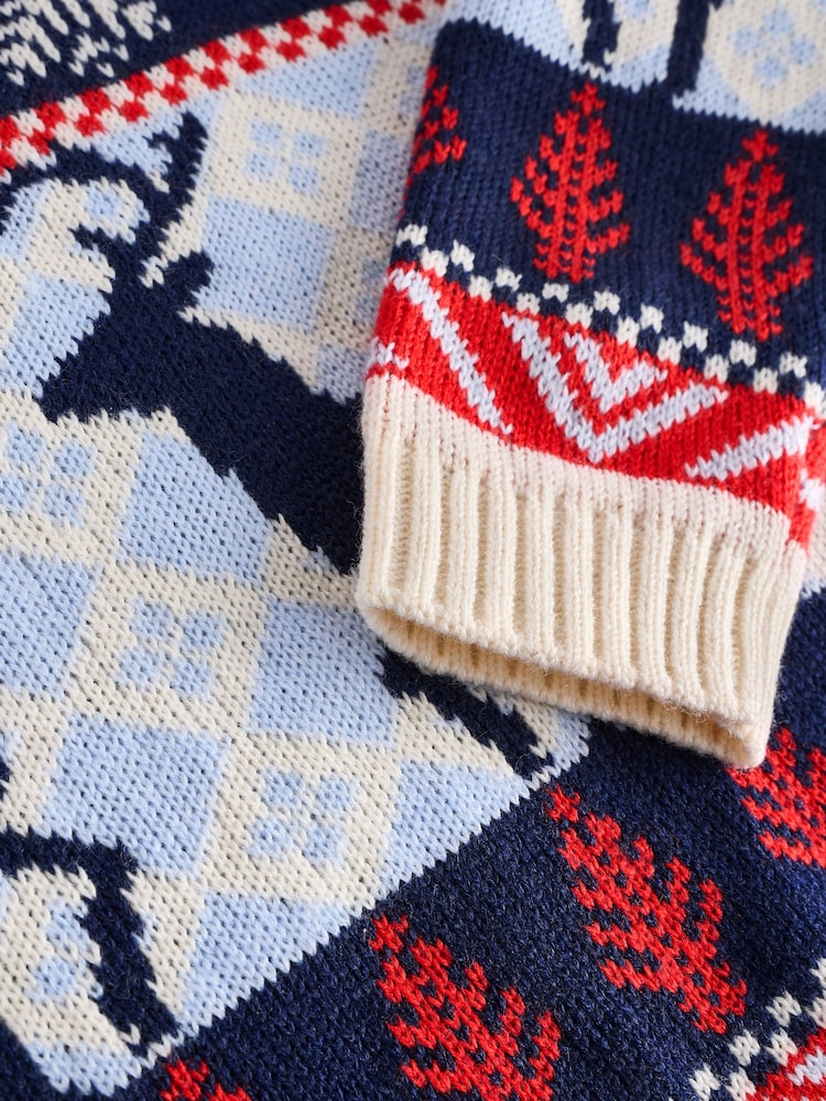 Navy Blue/Red Matching Family Boys Christmas Fairisle Pattern Reindeer Jumper (3mths-16yrs) - Image 8 of 8