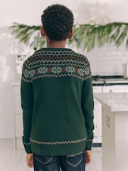 Dark Green Matching Family Kids Christmas Hamish The Highland Cow Jumper (3-16yrs) - Image 2 of 7