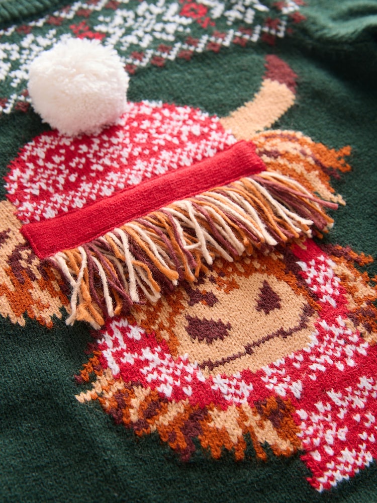 Dark Green Matching Family Kids Christmas Hamish The Highland Cow Jumper (3-16yrs) - Image 7 of 7