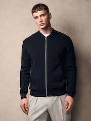 Black 100% Cotton Premium Knit Bomber Jacket - Image 1 of 9