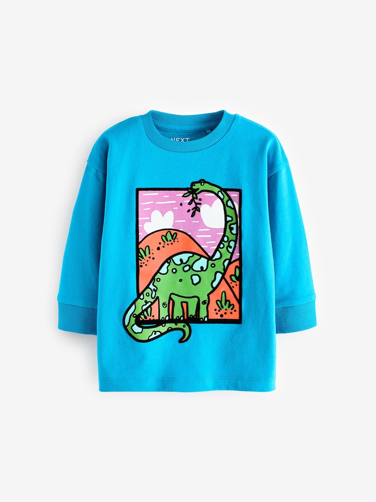 Blue Dinosaur 100% Cotton Long Sleeve Character T-Shirt (3mths-7yrs) - Image 1 of 3
