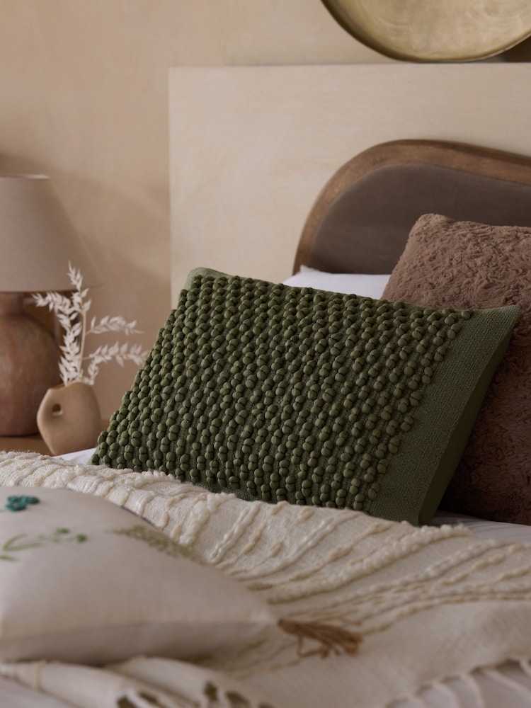 Dark Sage Green 40 x 59cm Hemmingway Textured Bobble Cushion - Image 1 of 5