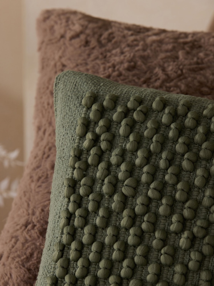 Dark Sage Green 40 x 59cm Hemmingway Textured Bobble Cushion - Image 2 of 5 Dark Sage Green 40 x 59cm Hemmingway Textured Bobble Cushion - Image 2 of 5