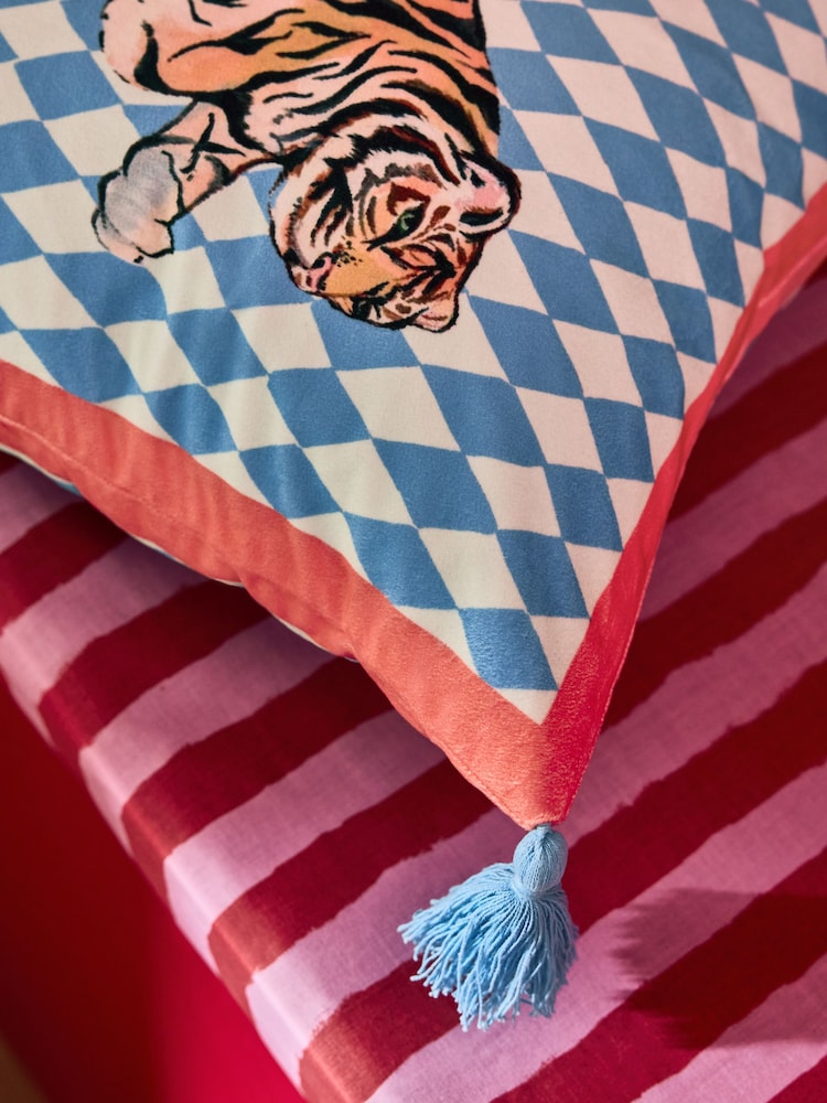 Eleanor Bowmer Blue Harlequin Velvet Tiger Cushion - Image 2 of 3