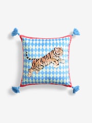 Eleanor Bowmer Blue Harlequin Velvet Tiger Cushion - Image 3 of 3