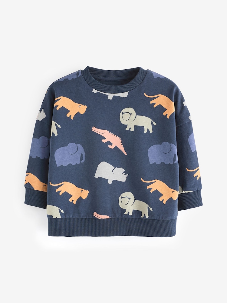 Navy Safari 100% Cotton Long Sleeve Character T-Shirt (3mths-7yrs) - Image 1 of 3
