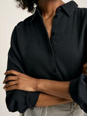 Joules Nell Navy Button Through Cotton Shirt - Image 4 of 7
