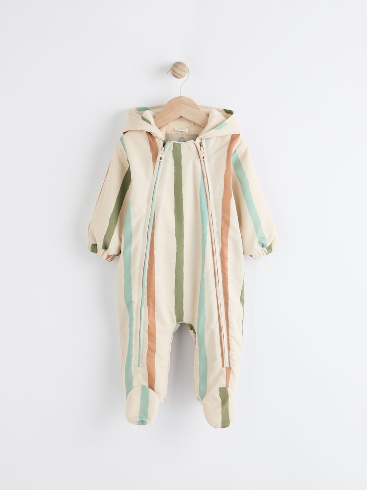 Mineral Stripe Fleece Lined Hooded Zip Pramsuit All-In-One (0mths-2yrs) - Image 1 of 10