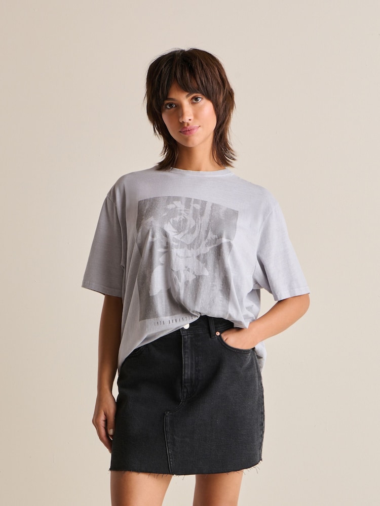 Grey Wash Grungy Rose Graphic T-Shirt - Image 1 of 1
