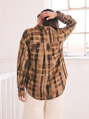 Chocolate Brown Check Print Long Sleeve Collared Summer Shirt - Image 3 of 6