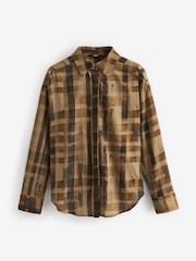 Chocolate Brown Check Print Long Sleeve Collared Summer Shirt - Image 5 of 6