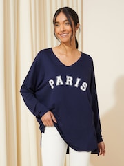 Friends Like These Slogan Soft Jersey V Neck Long Sleeve Tunic Top - Image 1 of 4