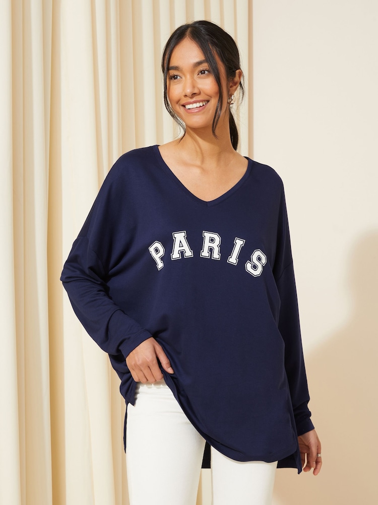 Friends Like These Slogan Soft Jersey V Neck Long Sleeve Tunic Top - Image 1 of 4