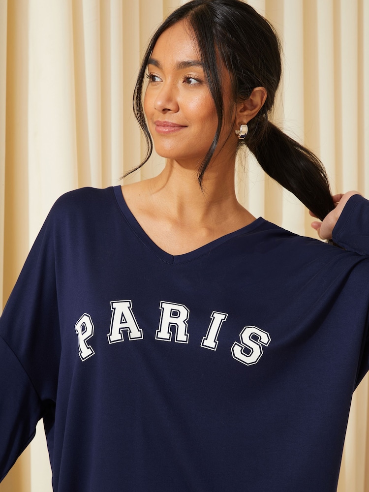 Friends Like These Slogan Soft Jersey V Neck Long Sleeve Tunic Top - Image 2 of 4