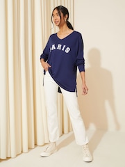 Friends Like These Slogan Soft Jersey V Neck Long Sleeve Tunic Top - Image 3 of 4