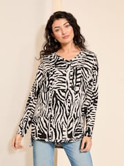 Friends Like These Zebra Soft Jersey V Neck Long Sleeve Tunic Top - Image 2 of 4