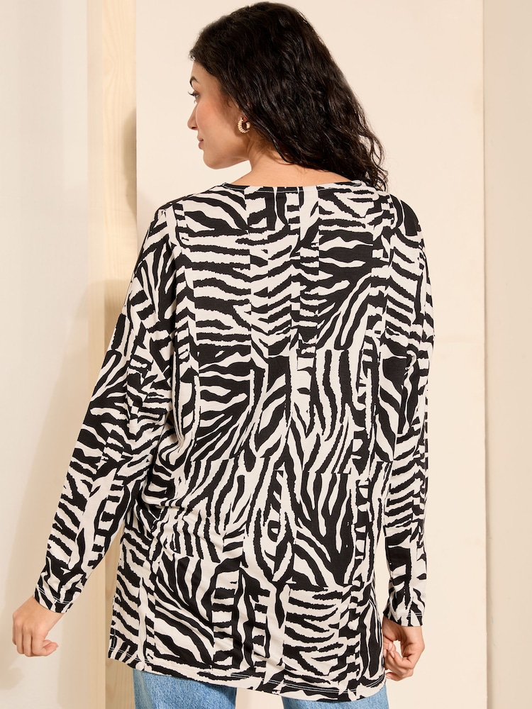 Friends Like These Zebra Soft Jersey V Neck Long Sleeve Tunic Top - Image 4 of 4