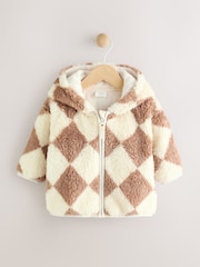 Beige Harlequin - Baby Cosy Fleece Jacket with 3D Ears - Imagen 1 de 11