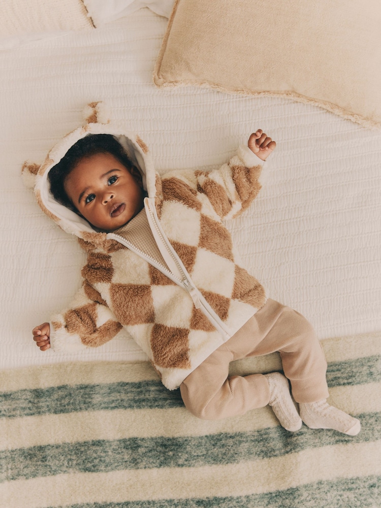 Beige Harlequin - Baby Cosy Fleece Jacket with 3D Ears - Imagen 2 de 11