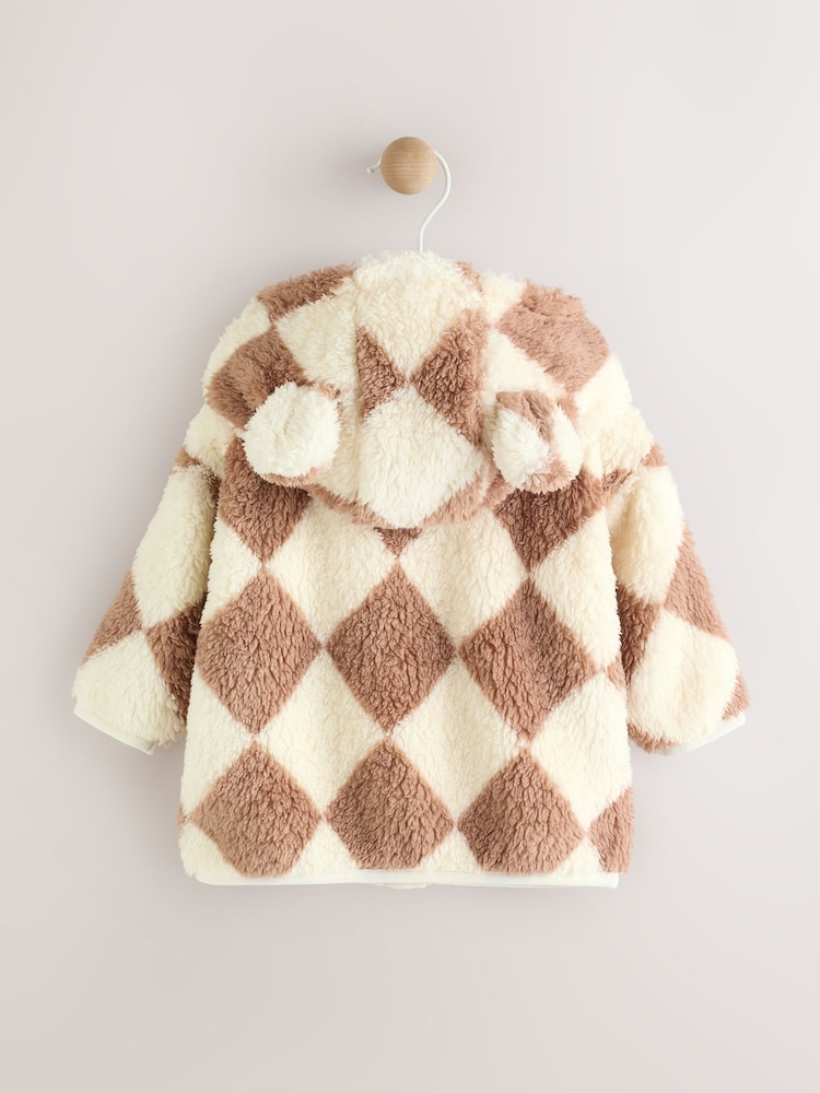 Beige Harlequin Baby Cosy Fleece Jacket with 3D Ears - Image 6 of 11