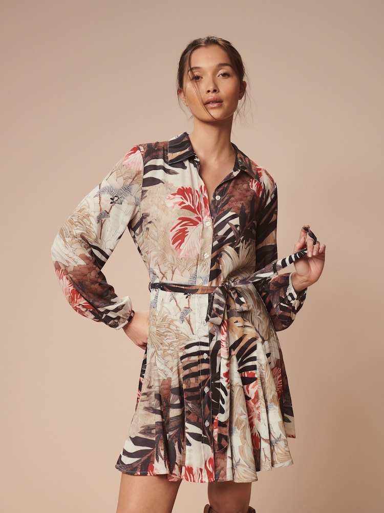 Safari Print Mini Belted Shirt Dress - Image 1 of 6