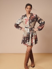 Safari Print Mini Belted Shirt Dress - Image 2 of 6