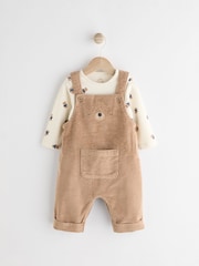 Tan Brown Corduroy 100% Cotton Baby Dungarees and Bodysuit Set (0mths-2yrs) - Image 1 of 8