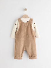 Tan Brown Corduroy 100% Cotton Baby Dungarees and Bodysuit Set (0mths-2yrs) - Image 3 of 8
