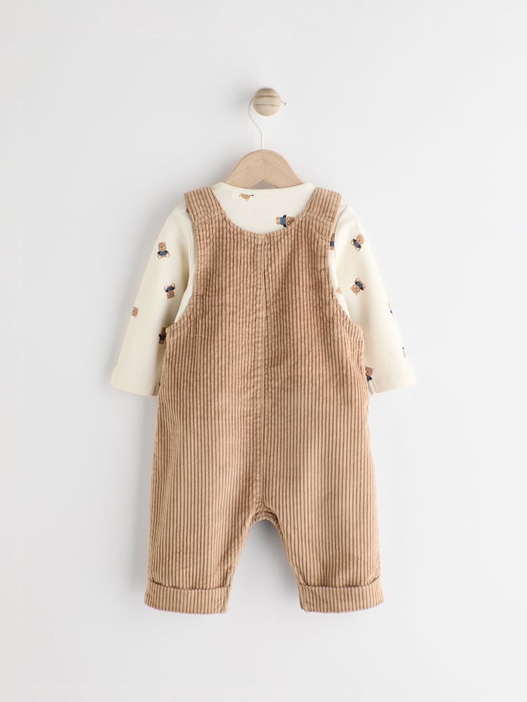 Tan Brown Corduroy 100% Cotton Baby Dungarees and Bodysuit Set (0mths-2yrs) - Image 3 of 8