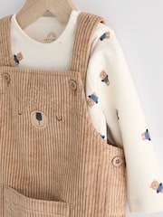 Tan Brown Corduroy 100% Cotton Baby Dungarees and Bodysuit Set (0mths-2yrs) - Image 4 of 8