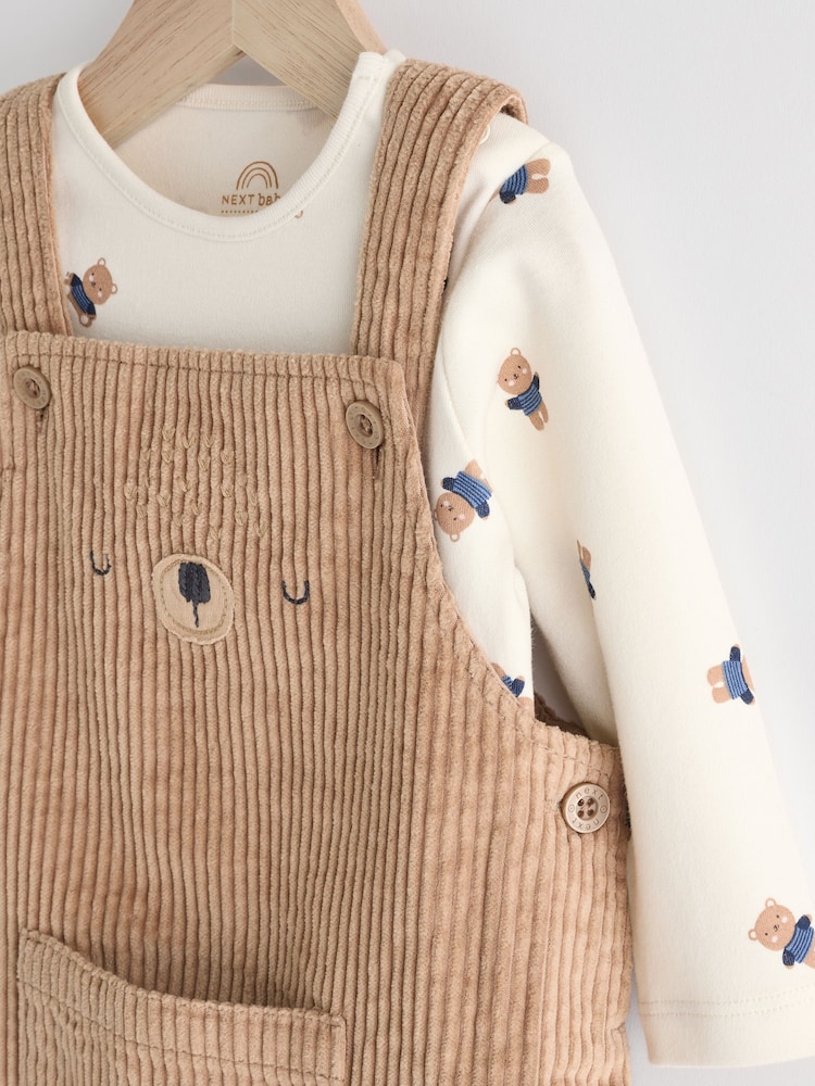 Tan Brown Corduroy 100% Cotton Baby Dungarees and Bodysuit Set (0mths-2yrs) - Image 4 of 8