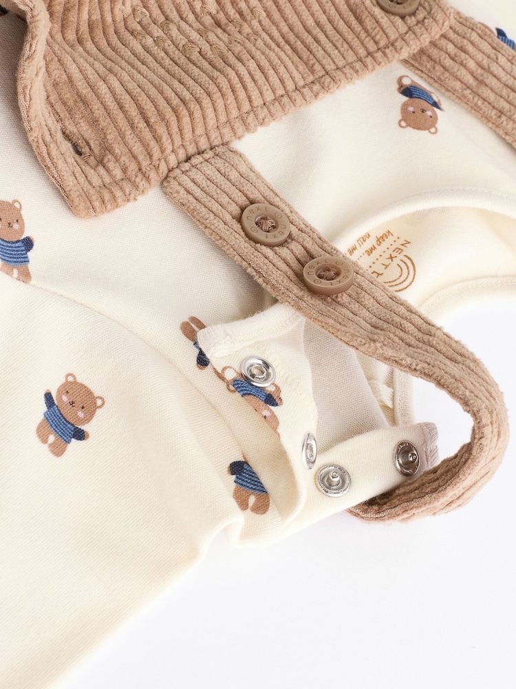 Tan Brown Corduroy 100% Cotton Baby Dungarees and Bodysuit Set (0mths-2yrs) - Image 6 of 8
